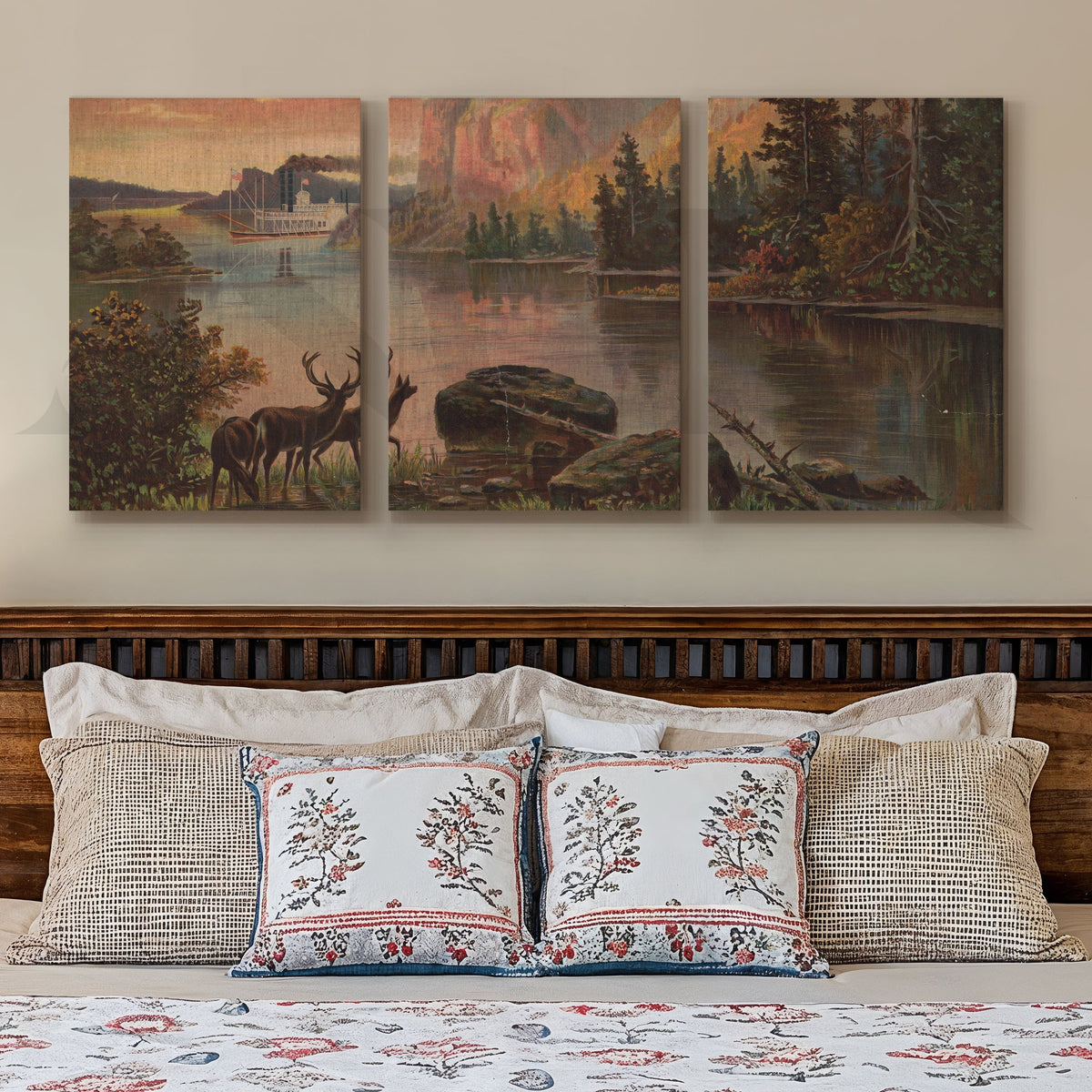 Vintage Wilderness Landscape Gallery Wall – Set of 3 Wilderness Artworks - 18 x 24 Inches – Asha Art Studio