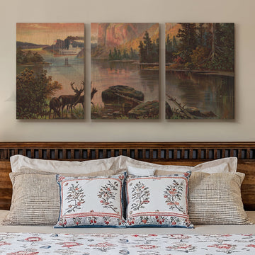 Vintage Wilderness Landscape Gallery Wall – Set of 3 Wilderness Artworks - 18 x 24 Inches – Asha Art Studio