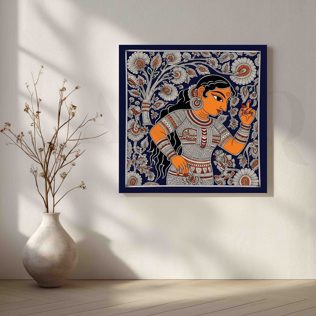 Traditional Indian Woman Madhubani Canvas Artwork – Asha Art Studio