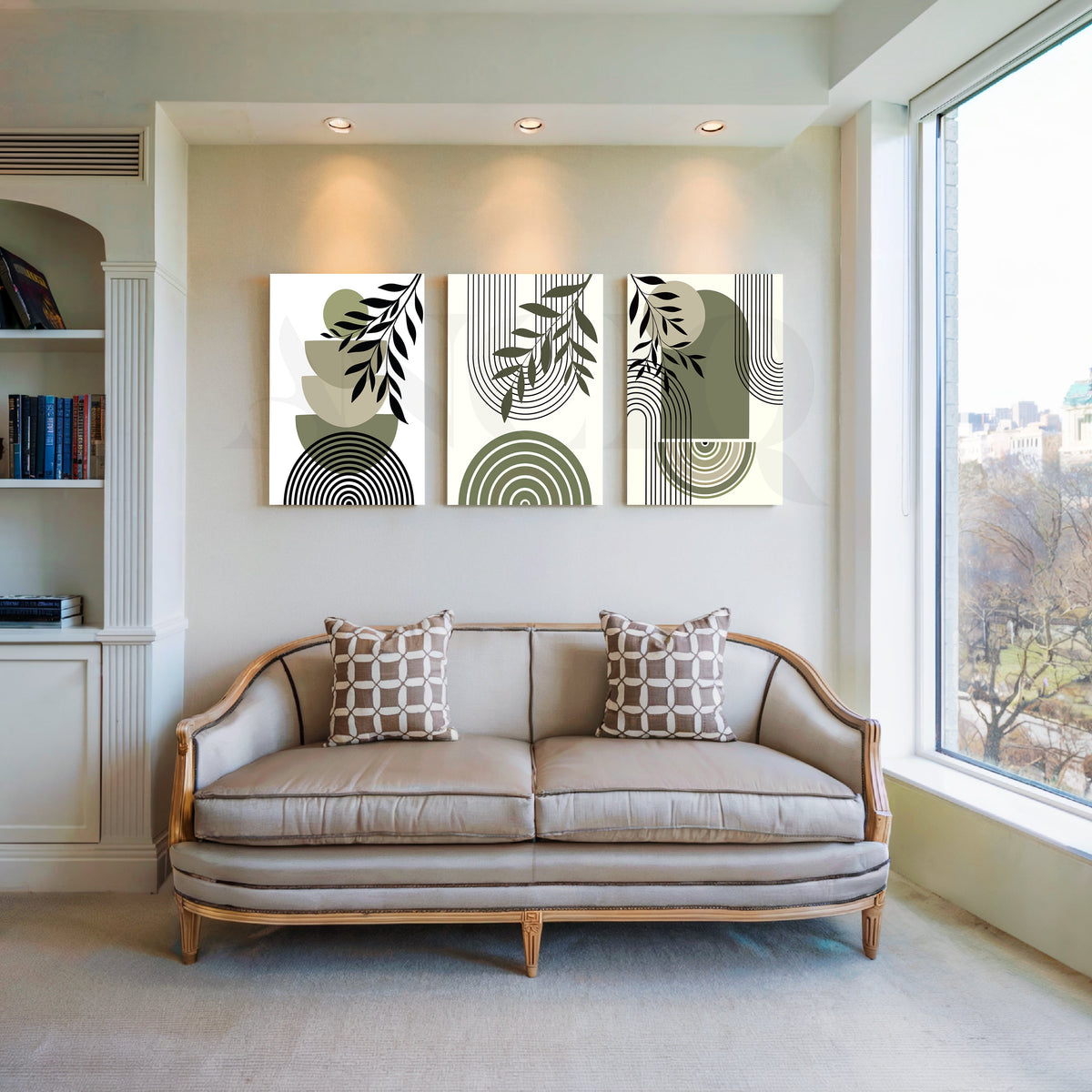 Minimal Botanical Geometry Gallery Wall – Set of 3 Artworks – Asha Art Studio