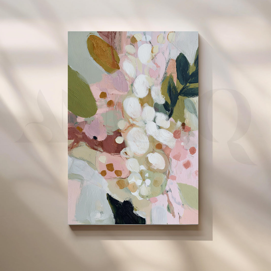 Pastel Floral Abstract Canvas Artwork in Pink, Sage and Cream – Asha Art Studio