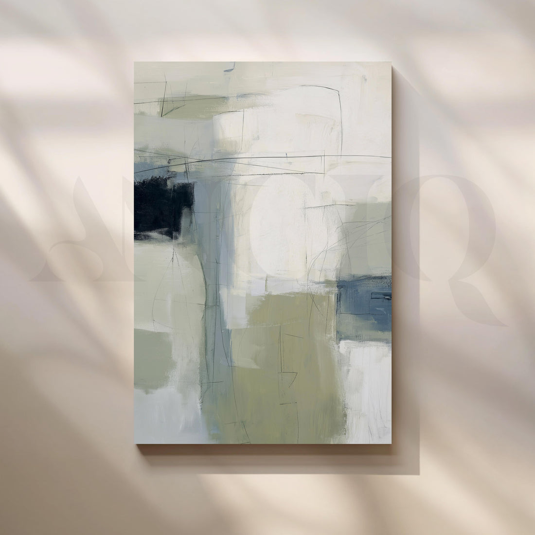 Soft Sage and Blue Abstract Canvas Artwork – Asha Art Studio