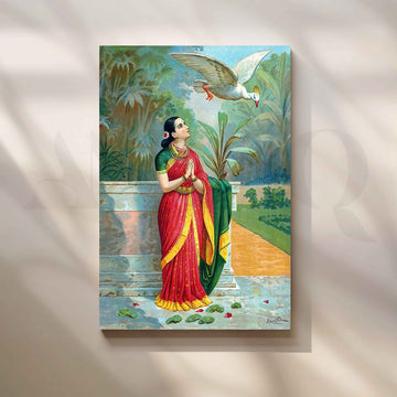 Damayanti Talking to a Swan by Raja Ravi Varma Canvas Artwork – Asha Art Studio