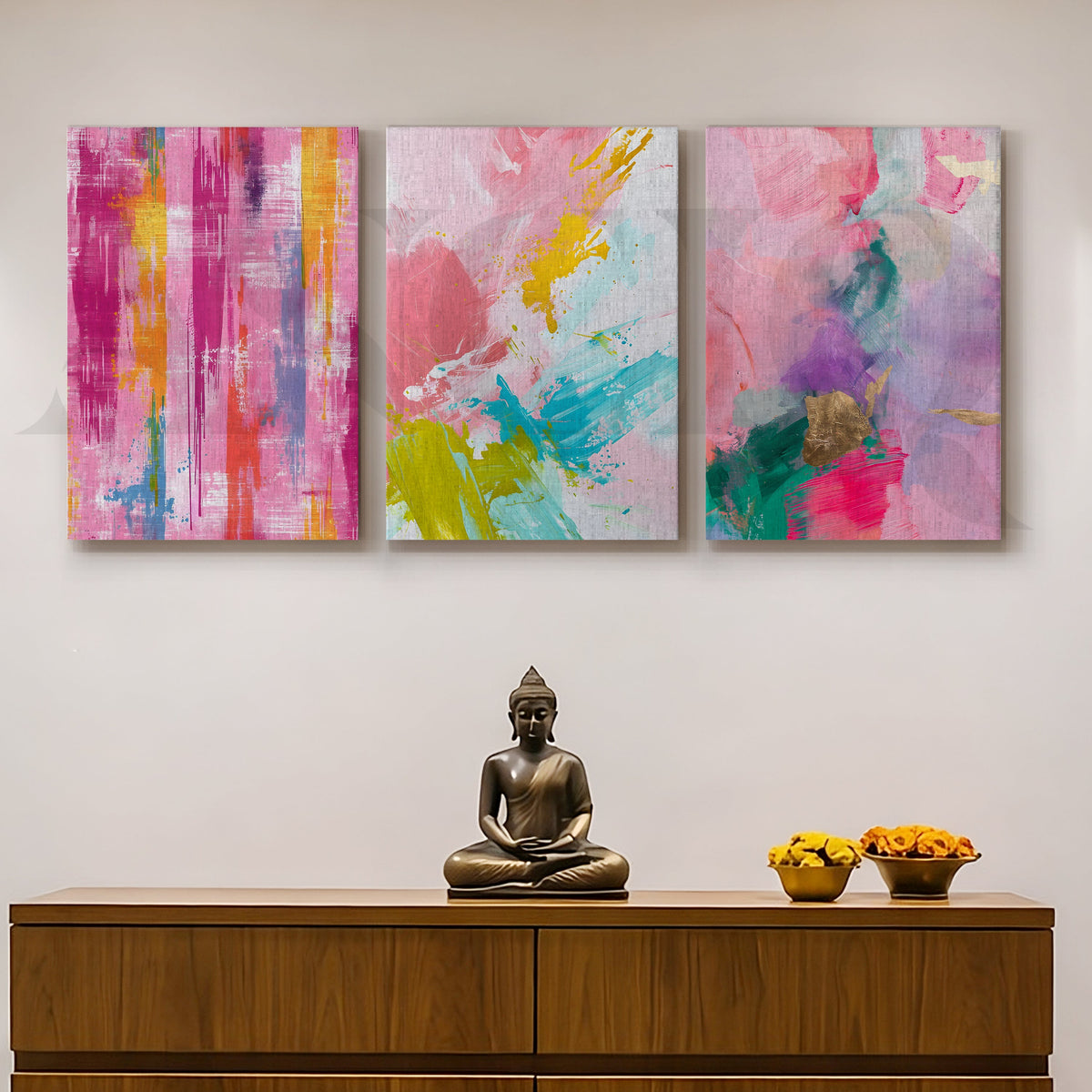Vibrant Pastel Expression Gallery Wall – Set of 3 Contemporary Abstract Artworks - 18 x 24 Inches – Asha Art Studio