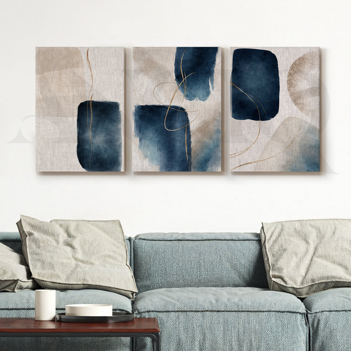 Midnight Blue Fluid Abstraction Gallery Wall – Set of 3 Contemporary Artworks - 18 x 24 Inches – Asha Art Studio