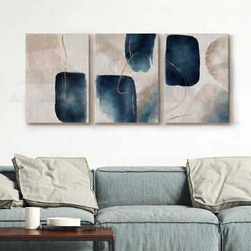 Midnight Blue Fluid Abstraction Gallery Wall – Set of 3 Contemporary Artworks - 18 x 24 Inches – Asha Art Studio