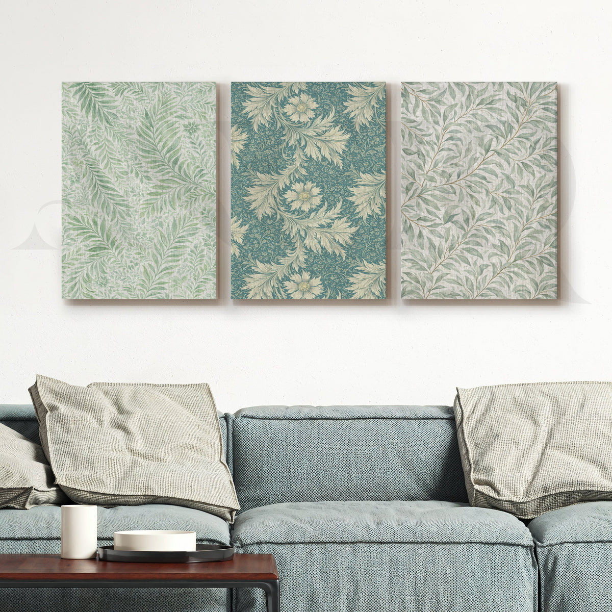 Vintage Botanical Textile Gallery Wall – Set of 3 Pattern Artworks - 18 x 24 Inches – Asha Art Studio