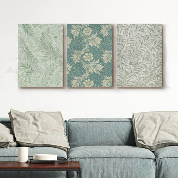 Vintage Botanical Textile Gallery Wall – Set of 3 Pattern Artworks - 18 x 24 Inches – Asha Art Studio