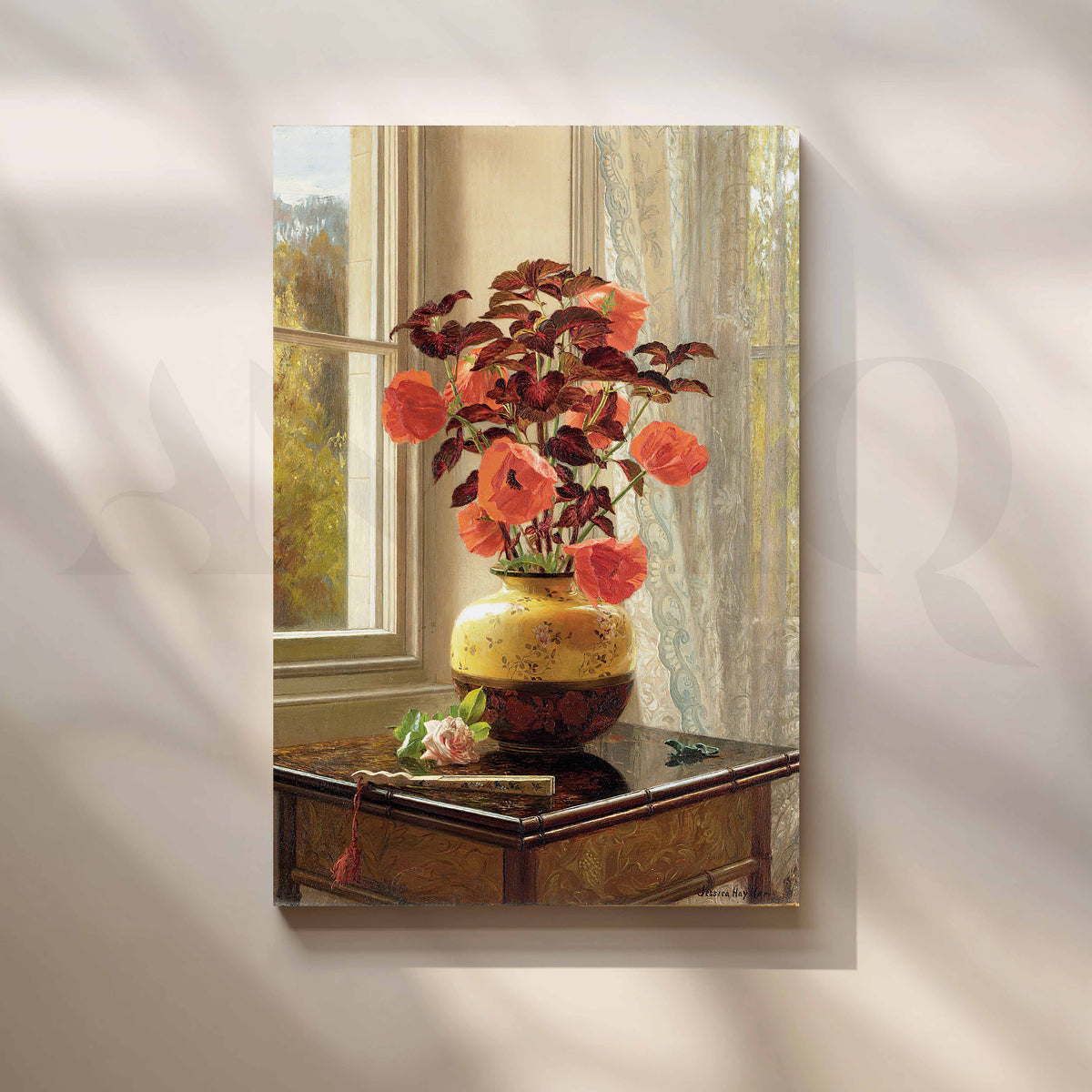 Vintage Poppy Vase by Window Canvas Artwork – Asha Art Studio