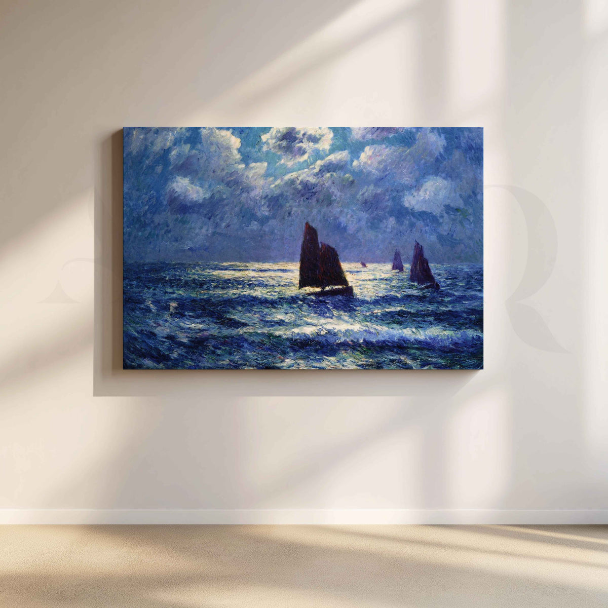 Henri Moret Stormy Sailboats Seascape Canvas Artwork – Asha Art Studio