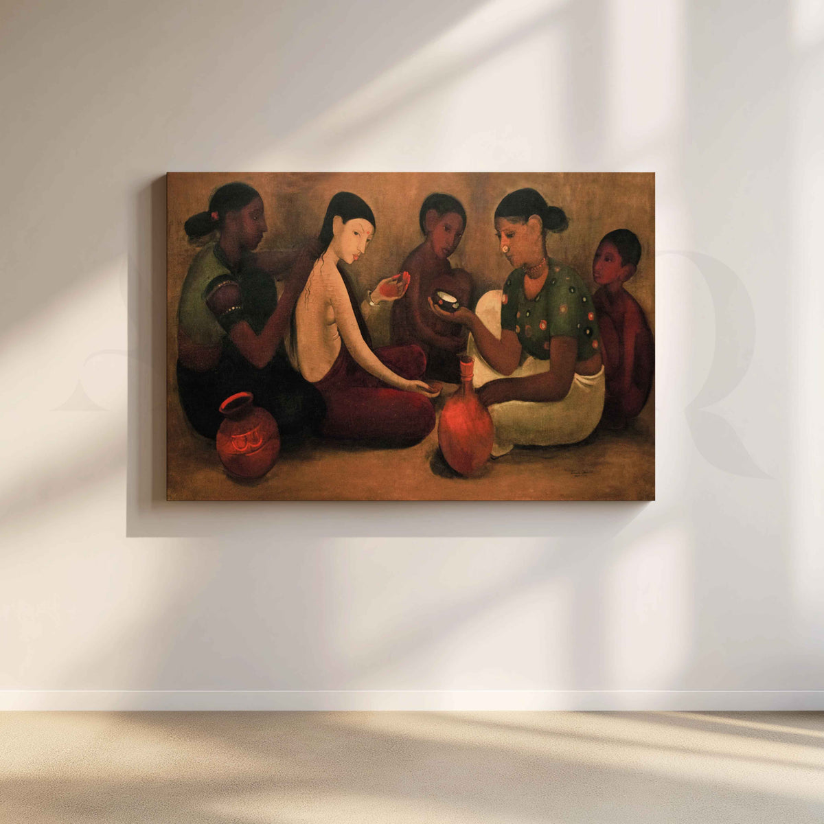 Showing a Quiet Bridal Preparation Scene by Amrita Sher-Gil Canvas Artwork – Asha Art Studio