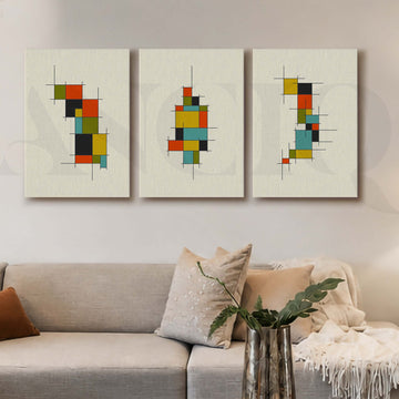Modular Grid Abstract Gallery Wall Artwork Set of 3 – Asha Art Studio