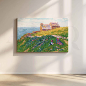 Coastal Cottage Landscape Canvas Artwork – Asha Art Studio