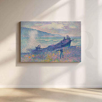 Serene Lakeside Boat Canvas Artwork for Bedroom Decor – Asha Art Studio
