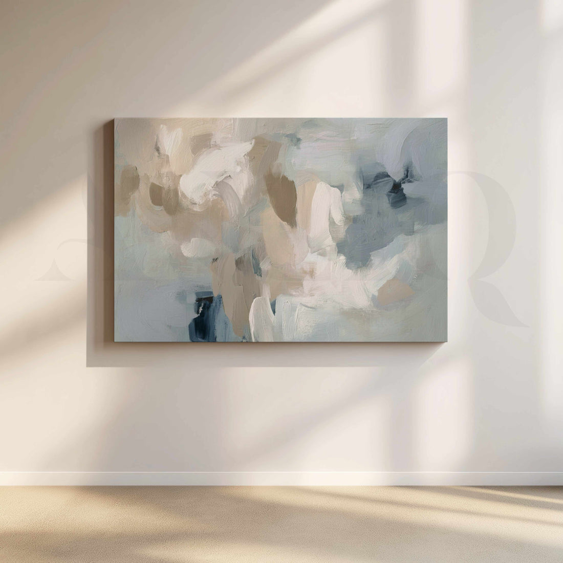 Soft Blue and Beige Abstract Canvas Artwork – Asha Art Studio