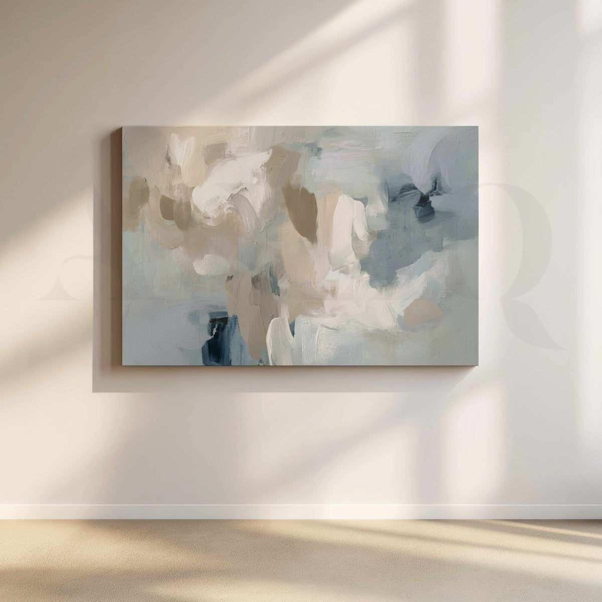 Soft Blue and Beige Abstract Canvas Artwork – Asha Art Studio