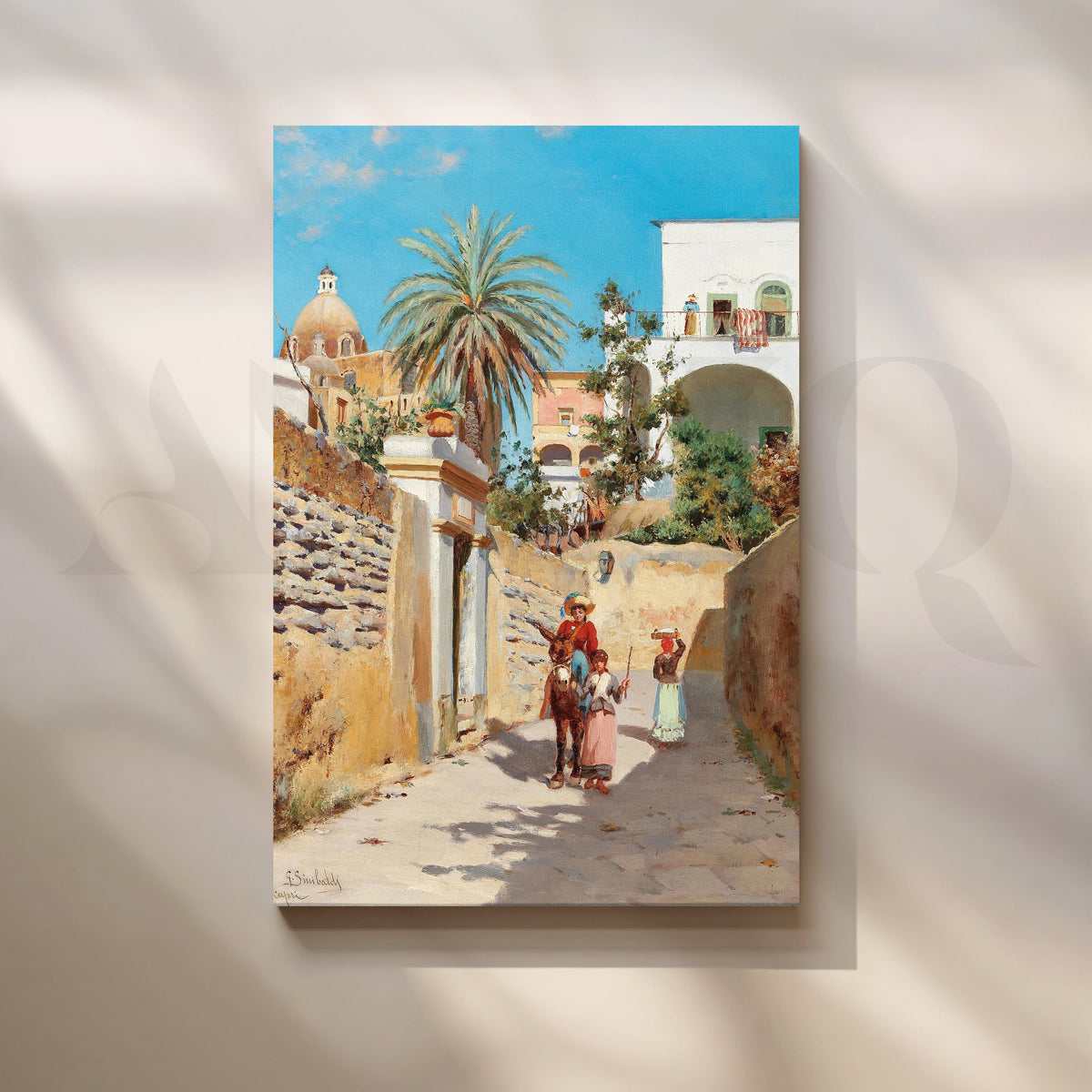 Mediterranean Village Street Canvas Artwork – Asha Art Studio