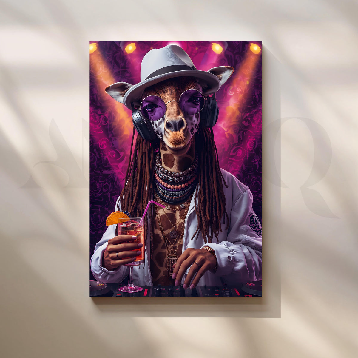 Cool DJ Giraffe Neon Pop Art – Asha Art Studio