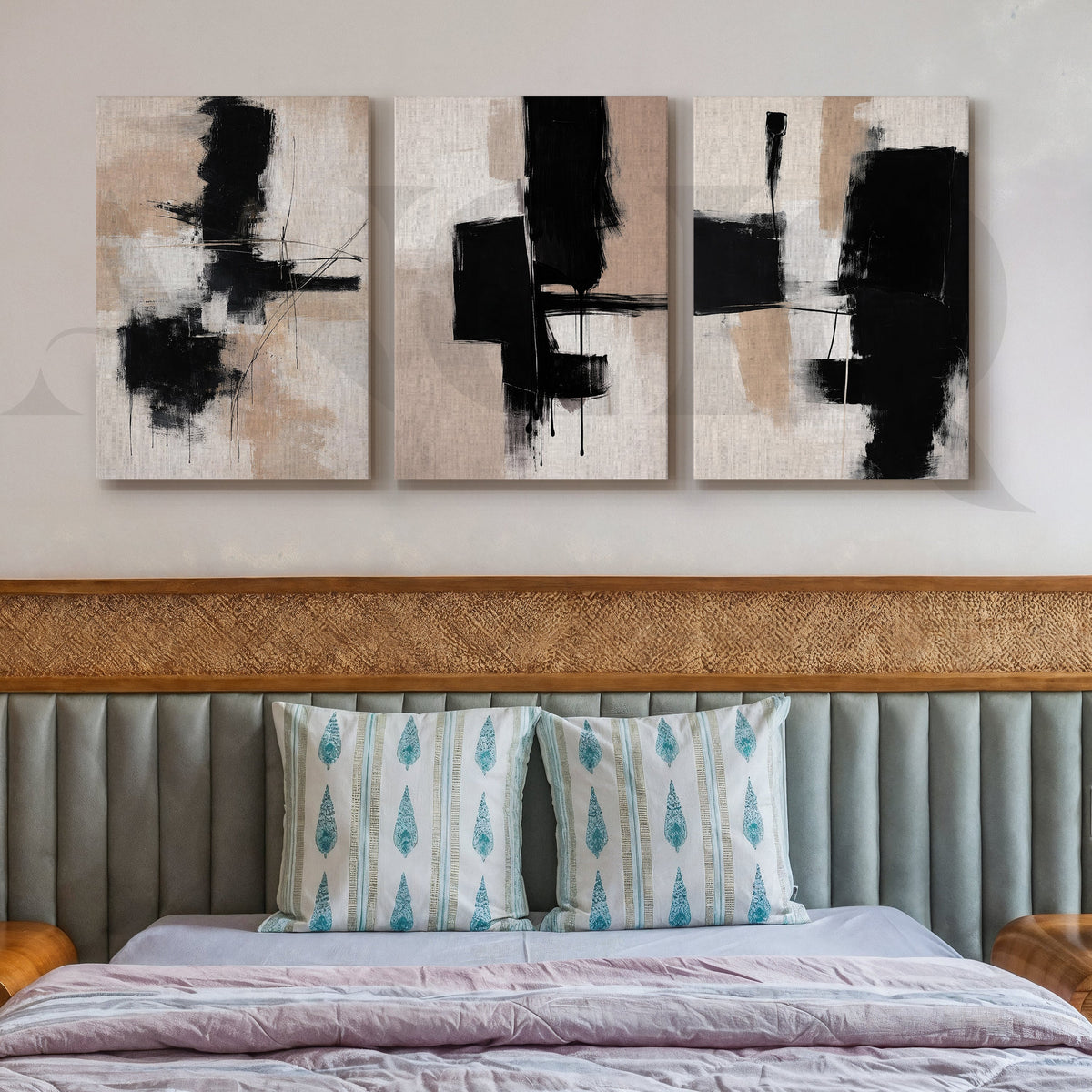 Bold Monochrome Expression Gallery Wall – Set of 3 Abstract Artworks - 18 x 24 Inches – Asha Art Studio