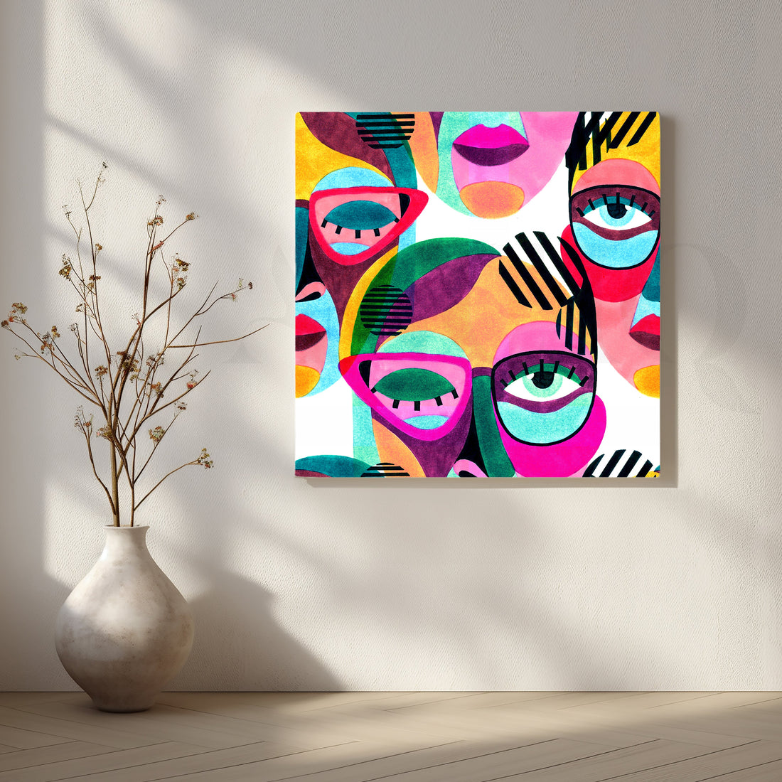 Bold and Vibrant Faces Canvas Abstract – Asha Art Studio