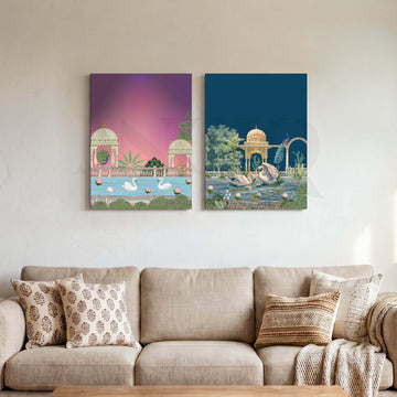 Royal Swan Palace Gallery Wall Canvas Artwork Set of 2 – Asha Art Studio