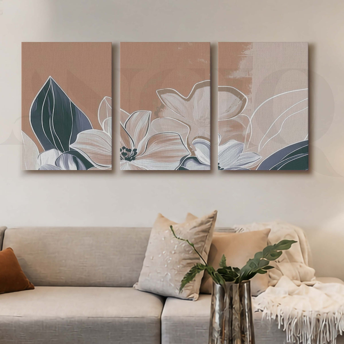 Soft Floral Botanical Gallery Wall Artwork Set of 3 – Asha Art Studio