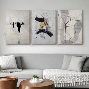 Minimal Ink Expressions Gallery Wall – Set of 3 Modern Abstract Artworks - 18 x 24 Inches – Asha Art Studio