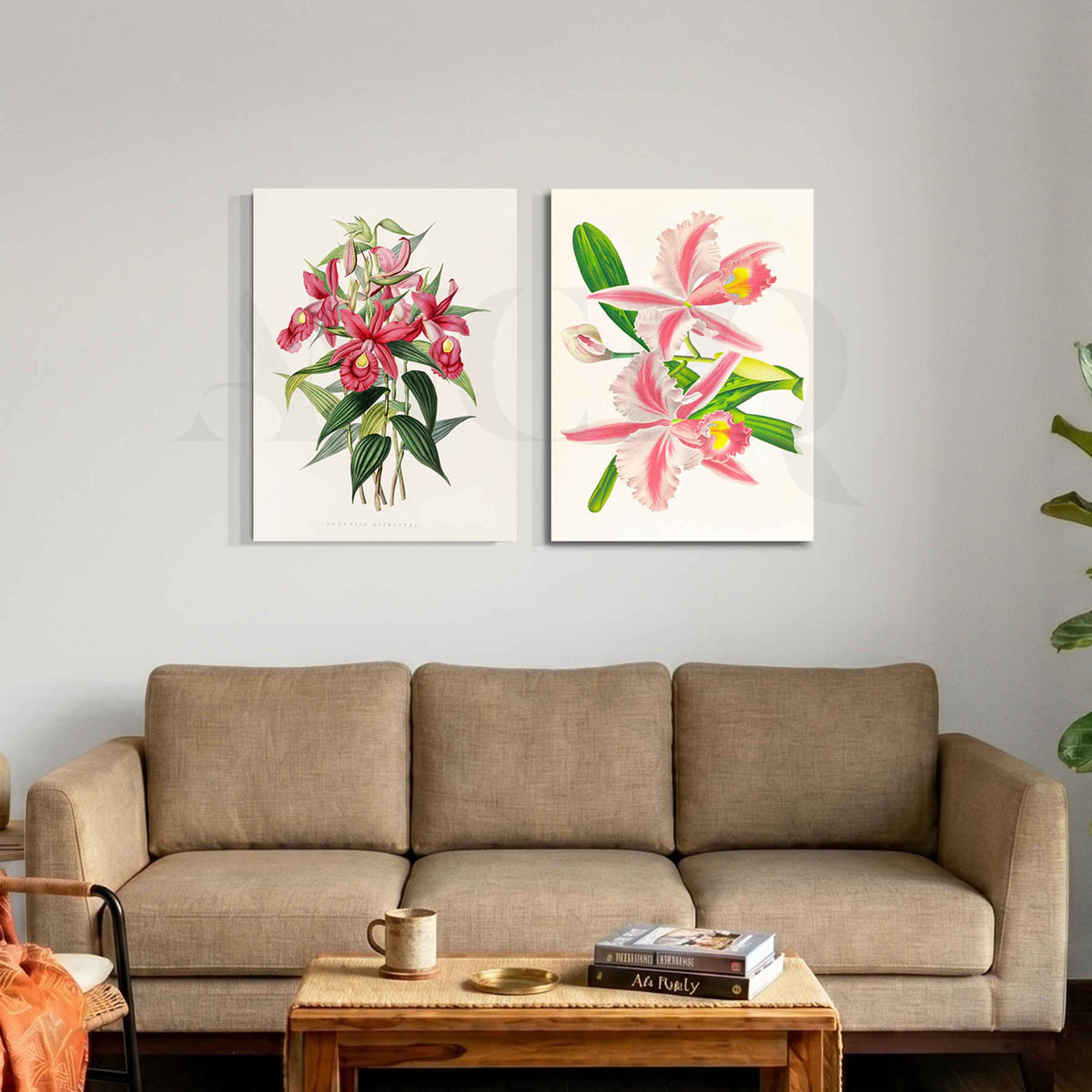 Pink Orchid Botanical Gallery Wall Artwork Set of 2 – Asha Art Studio