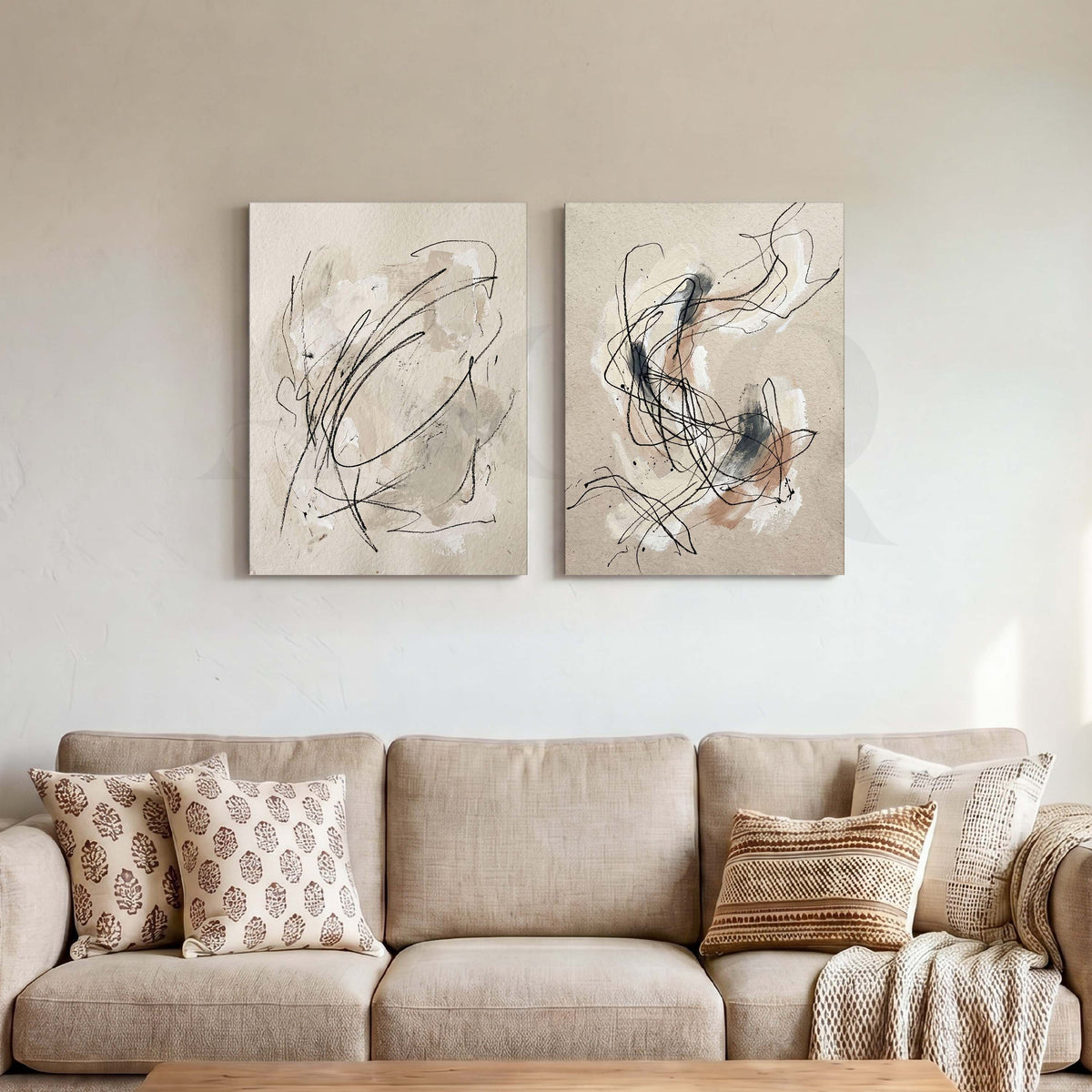 Minimal Line Abstract Gallery Wall Set of 2 – Asha Art Studio