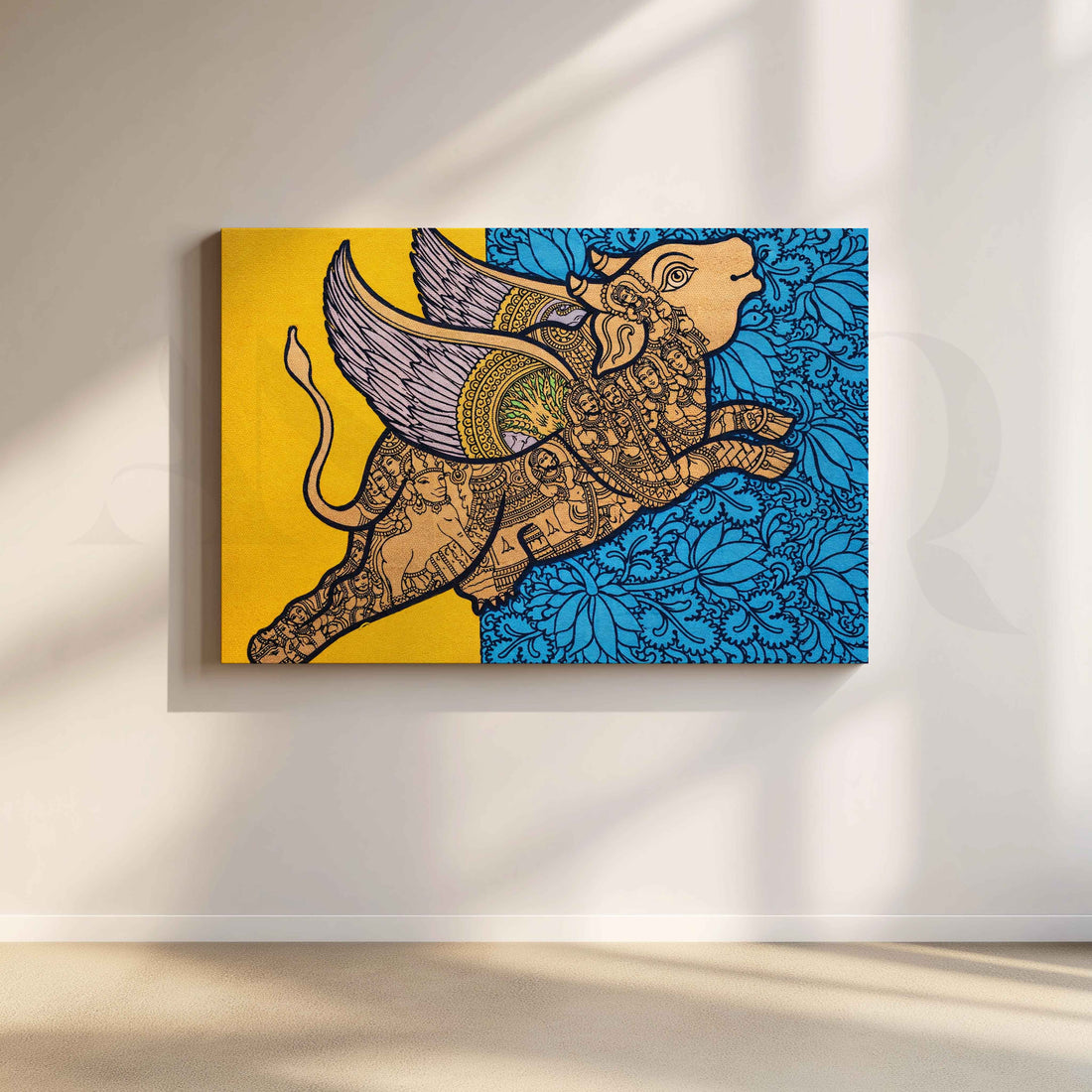 Ornate Winged Bull Canvas Artwork – Asha Art Studio