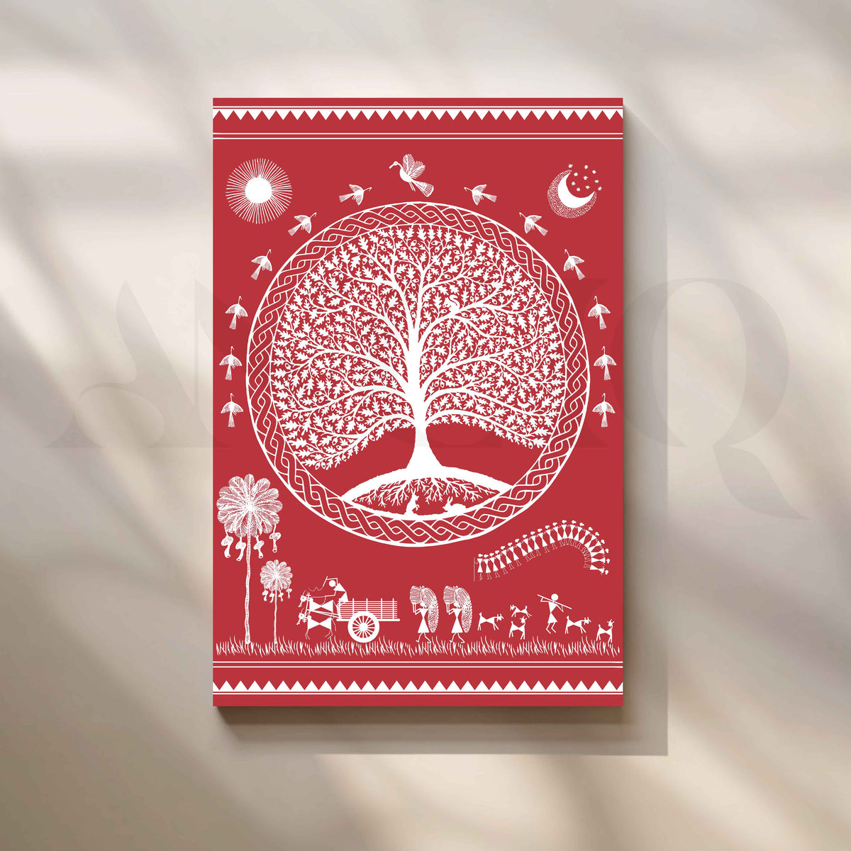 Red Warli Tree of Life Canvas Wall Art – Asha Art Studio