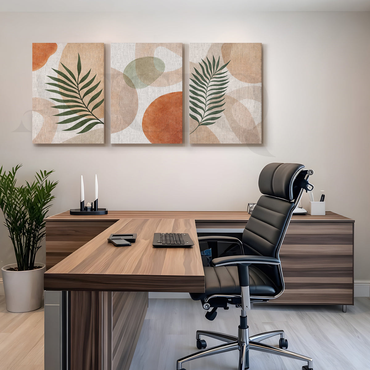 Modern Botanical Abstract Harmony Gallery Wall – Set of 3 Contemporary Artworks - 18 x 24 Inches – Asha Art Studio