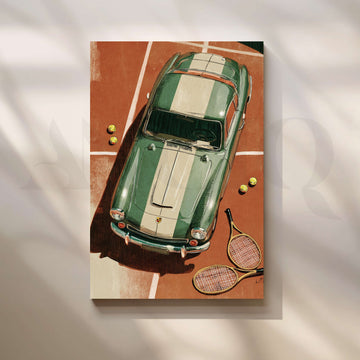 Vintage Green Sports Car and Tennis Inspired Canvas Artwork – Asha Art Studio