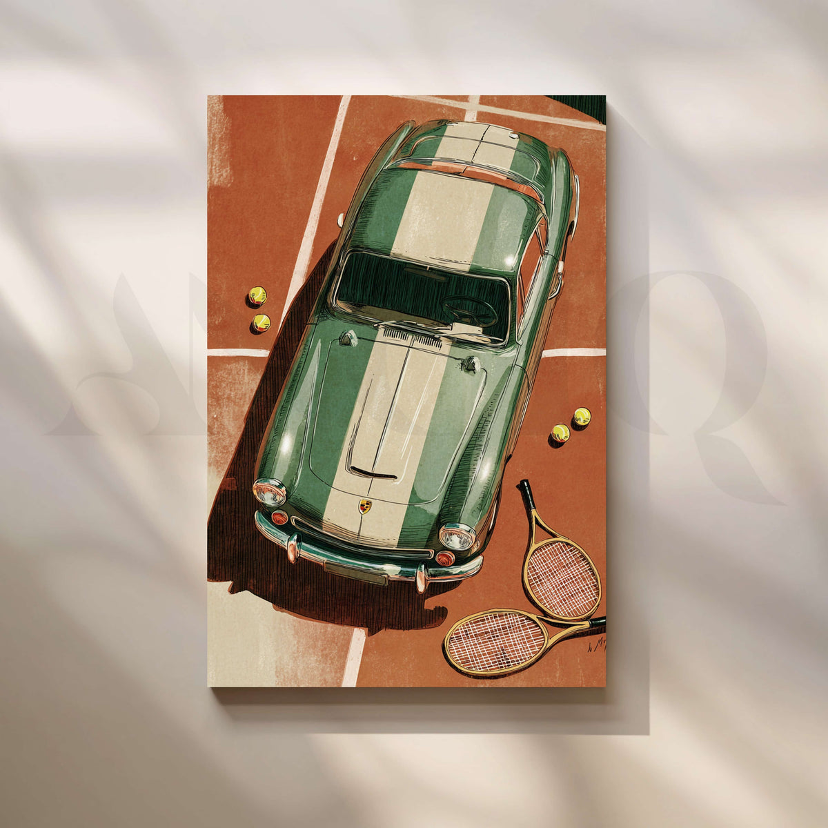 Vintage Green Sports Car and Tennis Inspired Canvas Artwork – Asha Art Studio