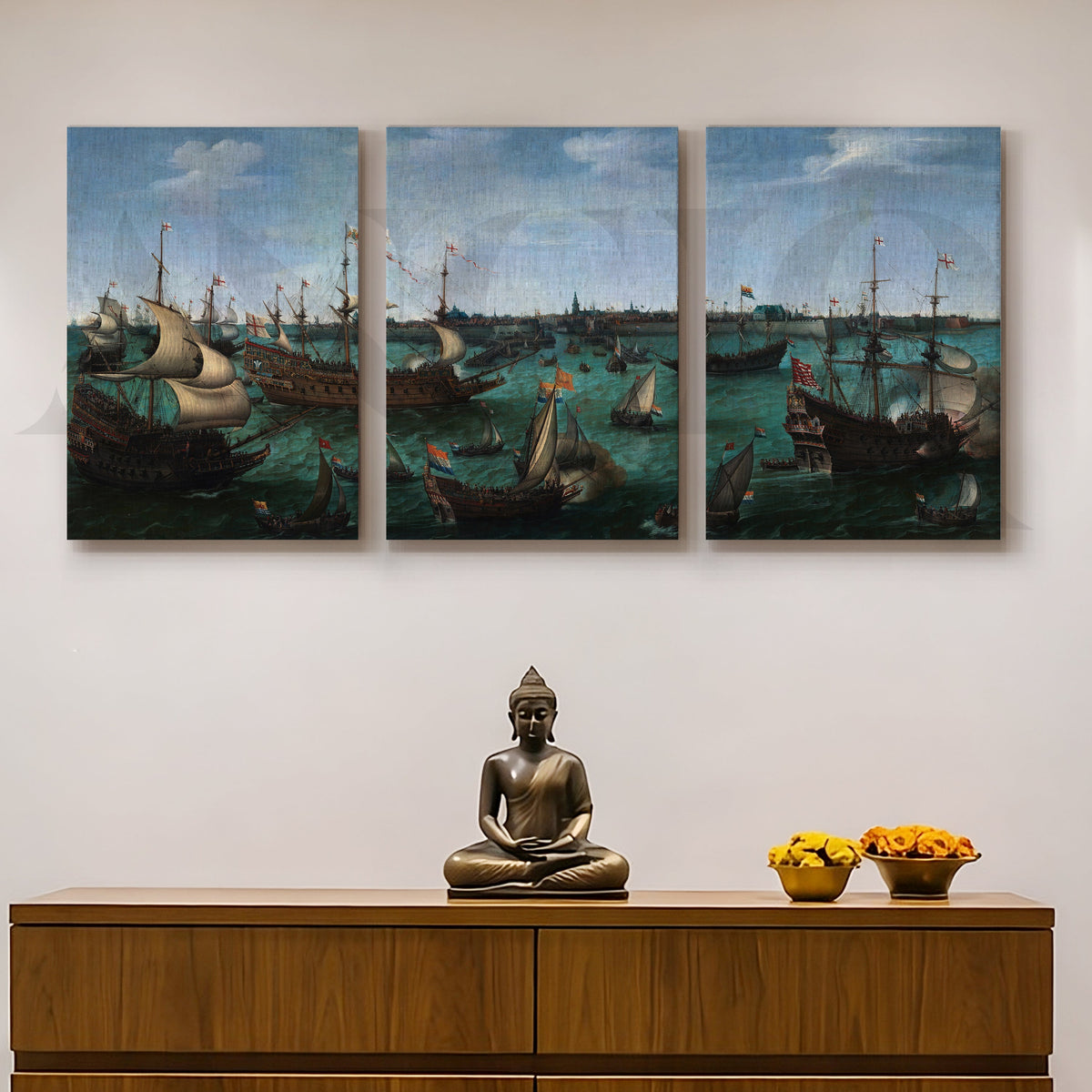 Historic Naval Fleet Gallery Wall – Set of 3 Classic Maritime Artworks - 18 x 24 Inches – Asha Art Studio