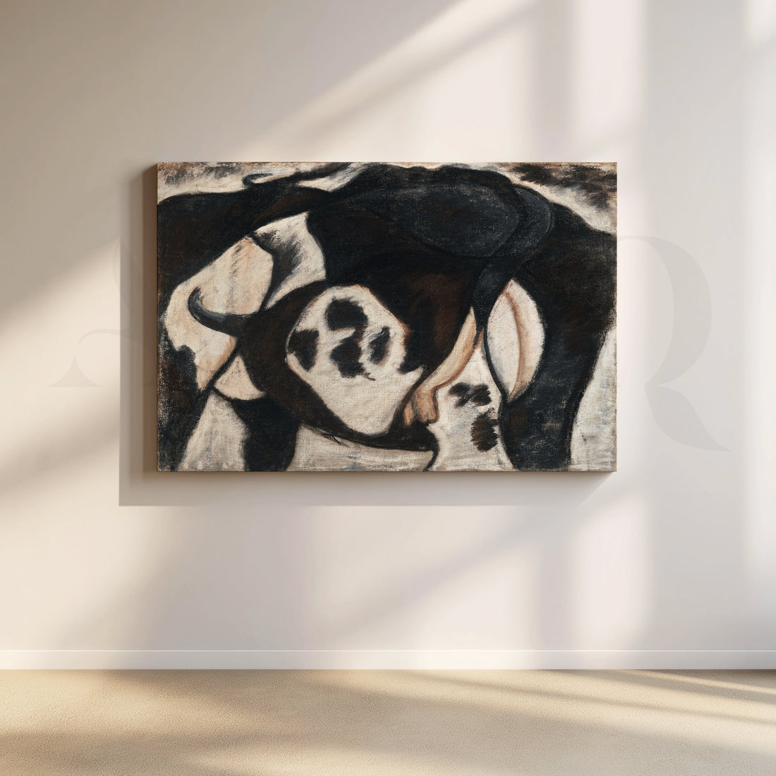 Black & White Cow Canvas Artwork – Asha Art Studio