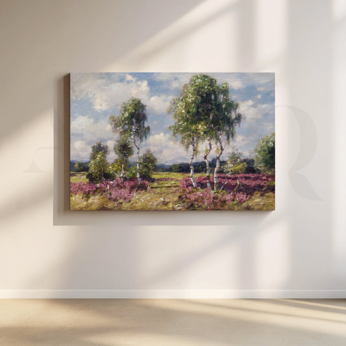 Misty Birch Meadow Canvas Artwork – Asha Art Studio