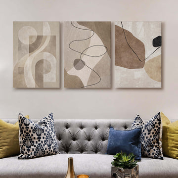 Neutral Line Abstract Gallery Wall Canvas Artwork Set of 3 - 18 x 24 Inches – Asha Art Studio