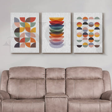 Retro Geometric Harmony Gallery Wall – Set of 3 Modern Abstract Artworks - 18 x 24 Inches – Asha Art Studio