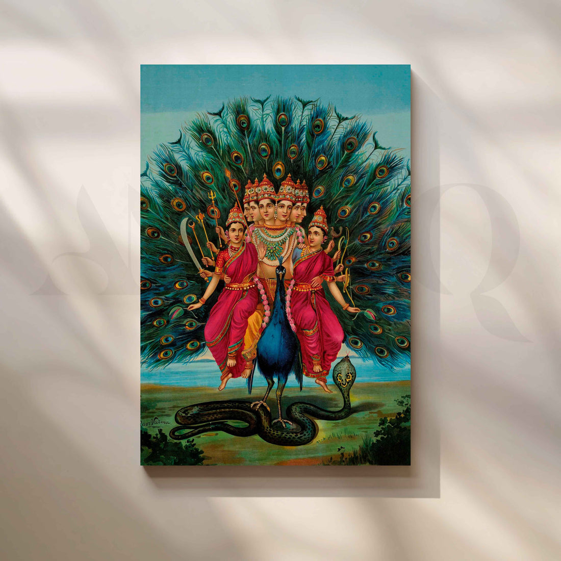 Sri Shanmukha Subramania Swami by Raja Ravi Varma Canvas Artwork – Asha Art Studio