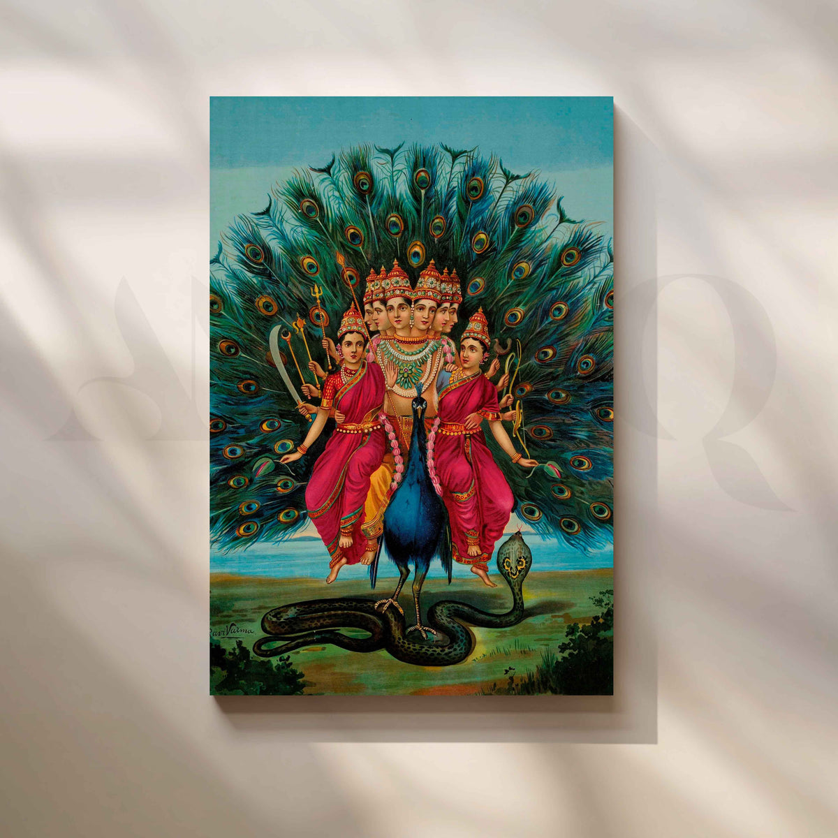 Sri Shanmukha Subramania Swami by Raja Ravi Varma Canvas Artwork – Asha Art Studio