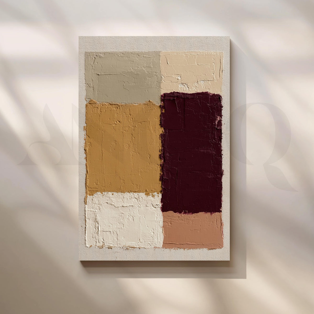 Textured Burgundy and Mustard Abstract Canvas Artwork – Asha Art Studio
