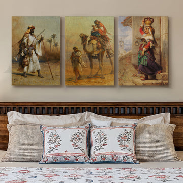 Vintage Desert Nomad Journey Gallery Wall – Set of 3 Classic Artworks - 18 x 24 Inches – Asha Art Studio