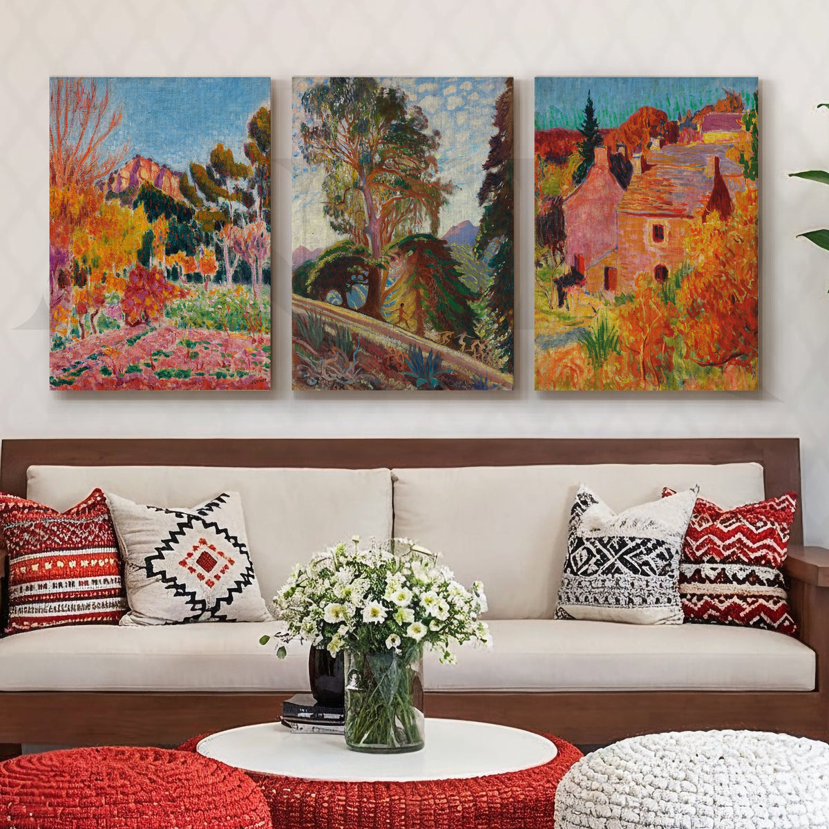 Vibrant Impressionist Countryside Gallery Wall – Set of 3 Vibrant Artworks - 18 x 24 Inches – Asha Art Studio