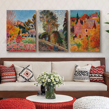 Vibrant Impressionist Countryside Gallery Wall – Set of 3 Vibrant Artworks - 18 x 24 Inches – Asha Art Studio