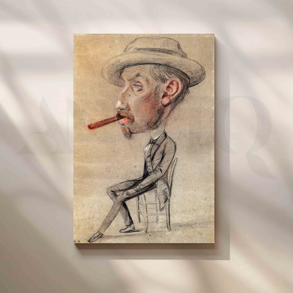 Vintage Caricature Portrait Sketch Canvas Artwork – Asha Art Studio