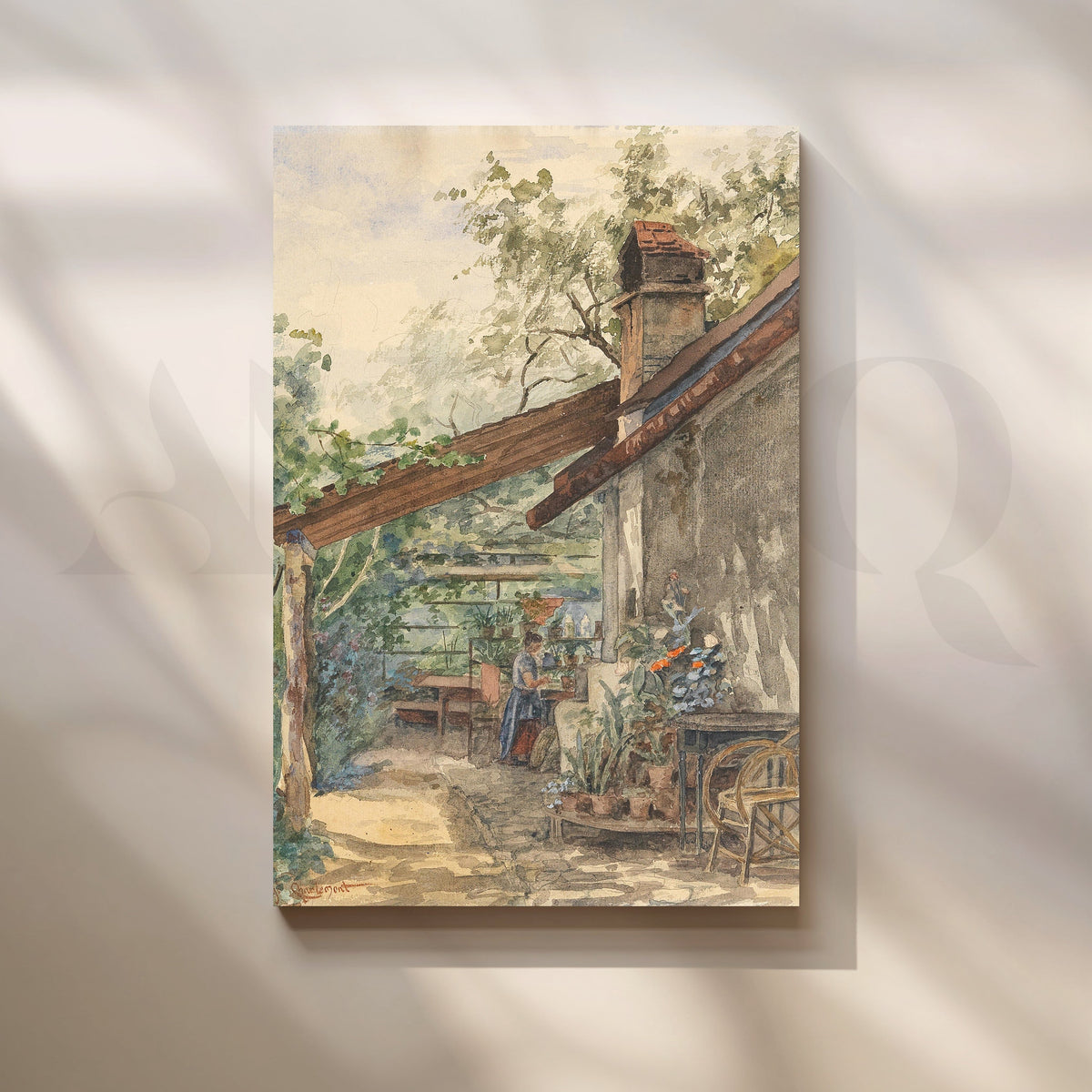 Rustic Garden Terrace Canvas Artwork – Asha Art Studio