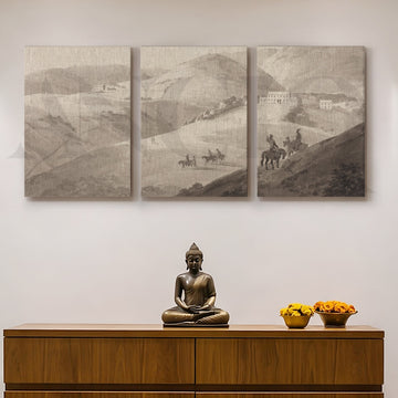 Timeless Countryside Sketch Gallery Wall – Set of 3 Monochrome Landscape Artworks - 18 x 24 Inches – Asha Art Studio
