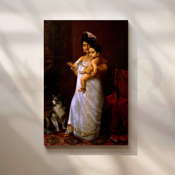 Raja Ravi Varma’s There Comes Papa Canvas Artwork – Asha Art Studio