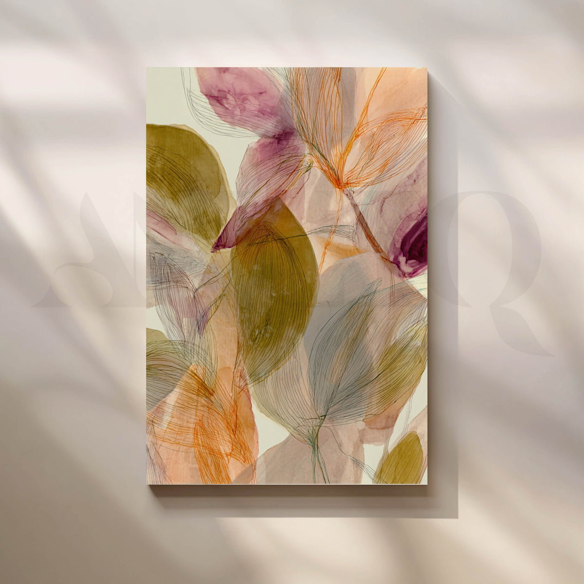 Botanical Abstract Canvas Artwork in Olive, Blush and Orange Tones – Asha Art Studio